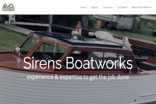 screenshot of a boatshop's website homepage